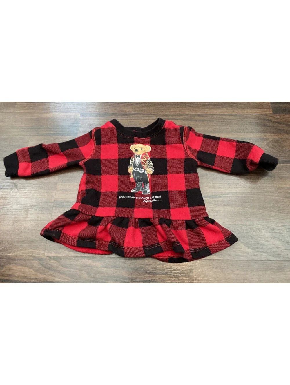 Ralph Lauren Baby Girls Polo Bear Buffalo Check Plaid Sweater 6 Months Christmas